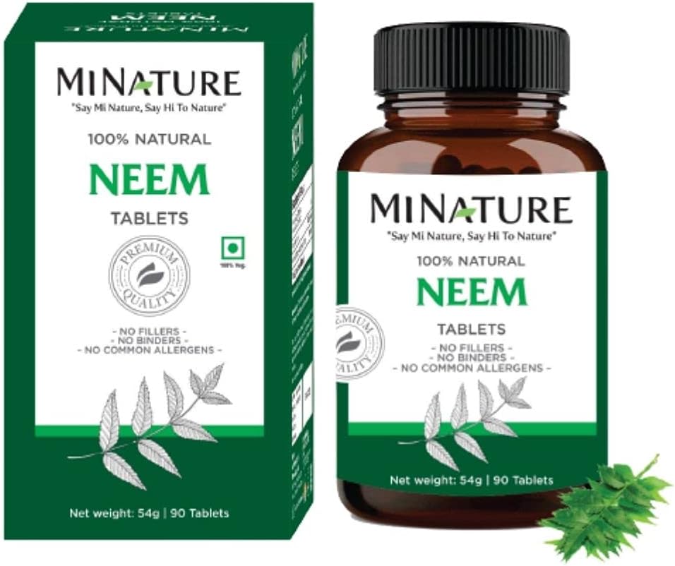 Neem Tablets by mi Nature| 90 Tablets, 1000 mg| 45 Days Supply| Clear Skin| Acne Free| Detoxifying Supplement| Vegan | Better Digestion | Anti-inflammatory | Herbal Supplements : Health & Household