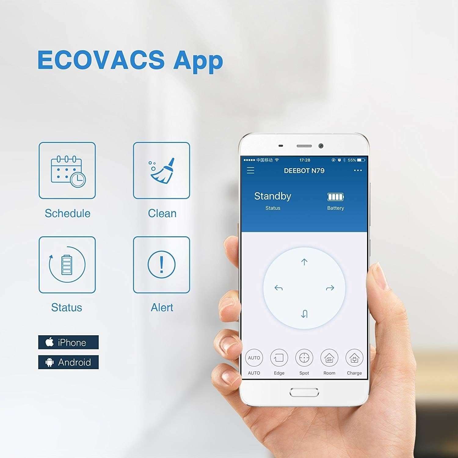 ECOVACS DEEBOT N79 Robotic Vacuum Cleaner with Strong Suction, for Low-pile Carpet, Hard floor, Wi-Fi Connected 13 x 13 x 3.1 inches (Renewed)