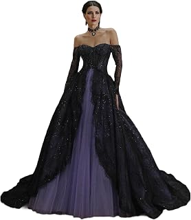 Gothic Black Weeding Dresses for Brides 2025 Long Sleeve Strapless Laces Applique Tiered Tulle Prom Gowns with Train