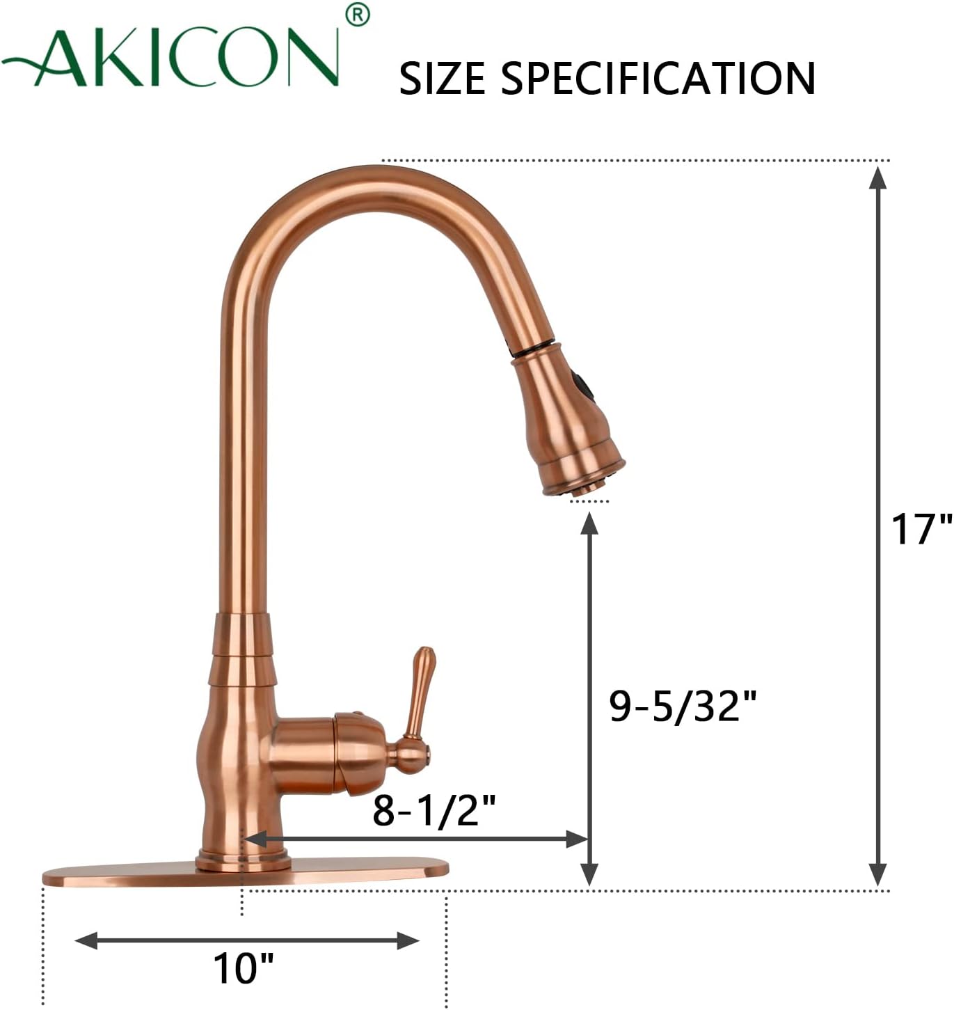 Akicon One-Handle Pull-Down Kitchen Faucet Single Level Solid Brass Kitchen Sink Faucet with Deck Plate (Copper)
