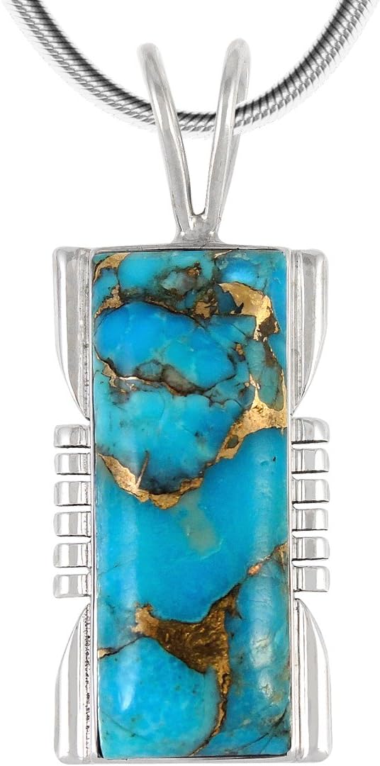 Turquoise Pendant Necklace 20" Sterling Silver 925 Genuine Gemstones
