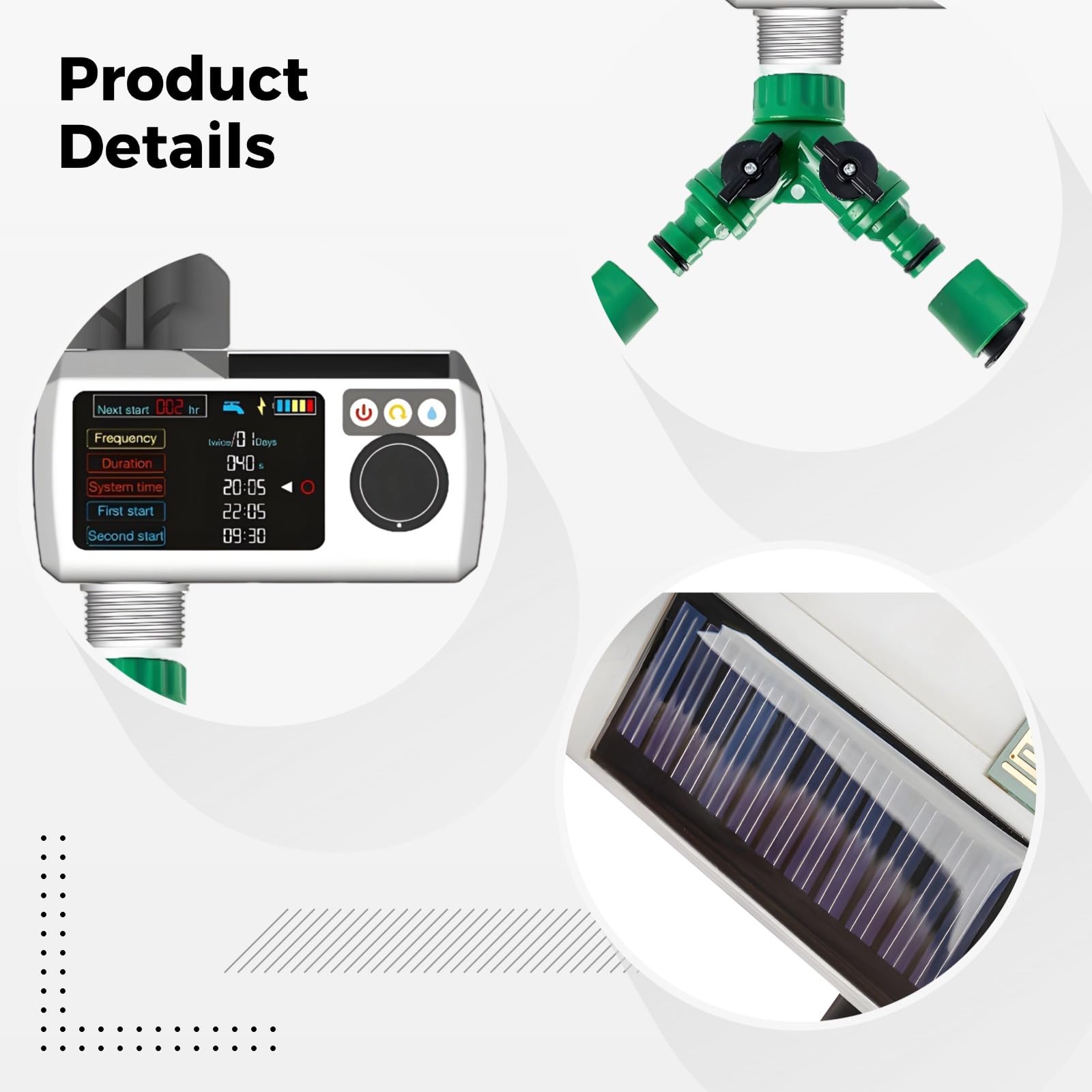 Automatyczny timer zraszacza z czujnikiem deszczu, system nawadniania zasilany energią słoneczną, wodoodporna konstrukcja IP68, ekran LCD, 22,5 x 15 x 15 cm
