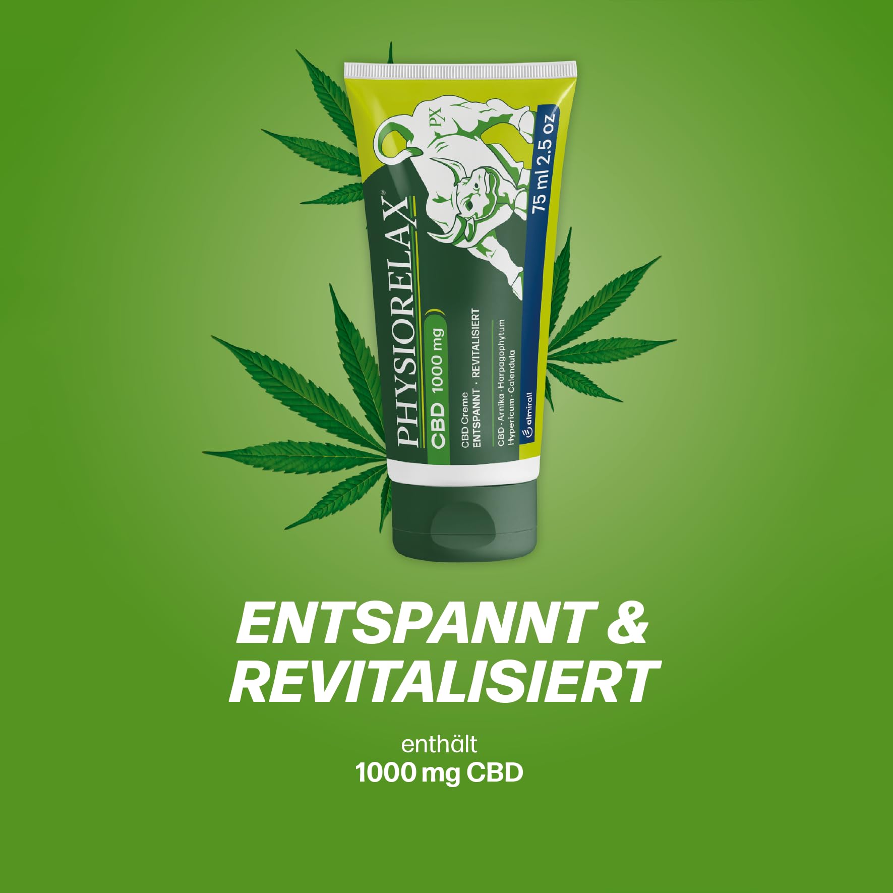 Physiorelax CBD 1000 mg – entspannende Pflege zur Massage vor & nach dem Sport, beruhigendes Hautgefühl, CBD Pflegecreme zur Regeneration & Erholung nach körperlicher Aktivität, 75 ml