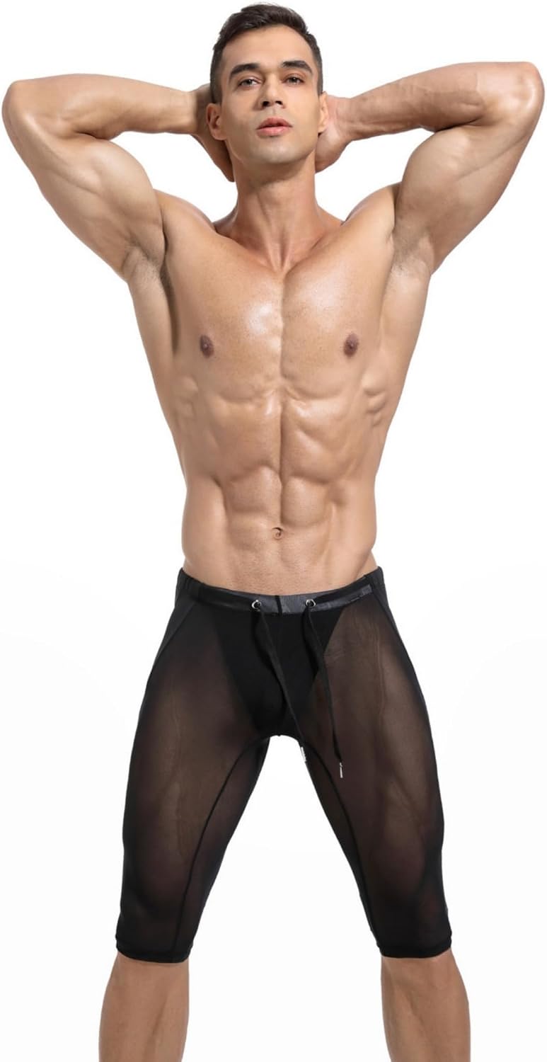 Men's Mesh Tight Cycling Running Fitness Mens Transparent Tight Pants Yoga See Through Compression Workout Leggings