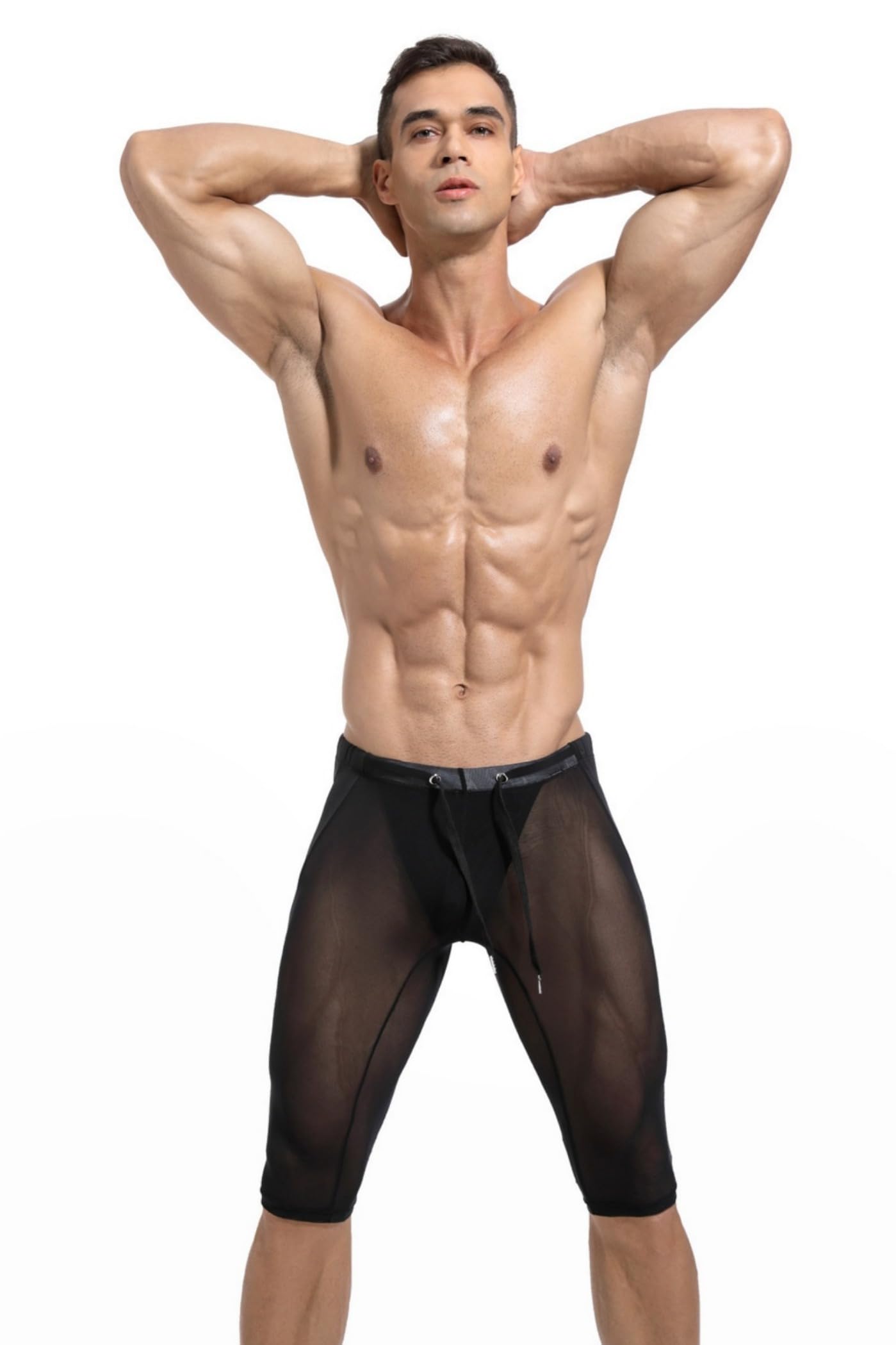 Męskie obcisłe spodnie z siatki kolarstwo bieganie fitness męskie przezroczyste obcisłe spodnie joga prześwitujące kompresyjne legginsy treningowe