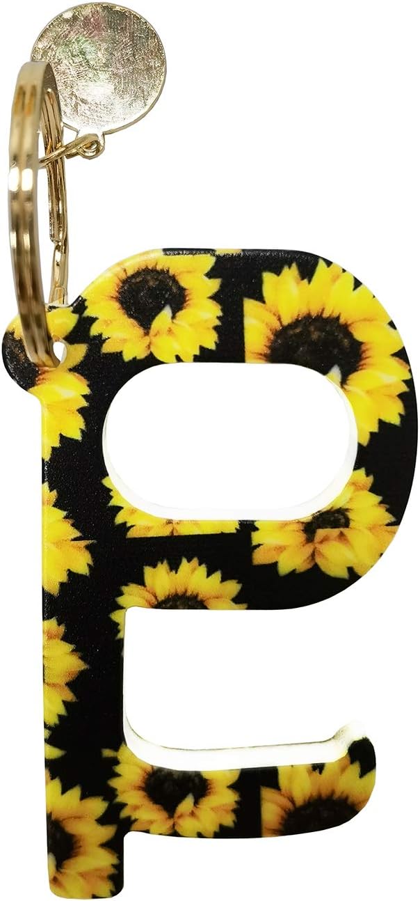 Weixiltc Non-Contact Acrylic Door Opener,Button Pusher Personal Safety Keychain Tool,Handheld No-Touch Door Opener Smart Key Tool,Keep Hands Clean (Sunflower)
