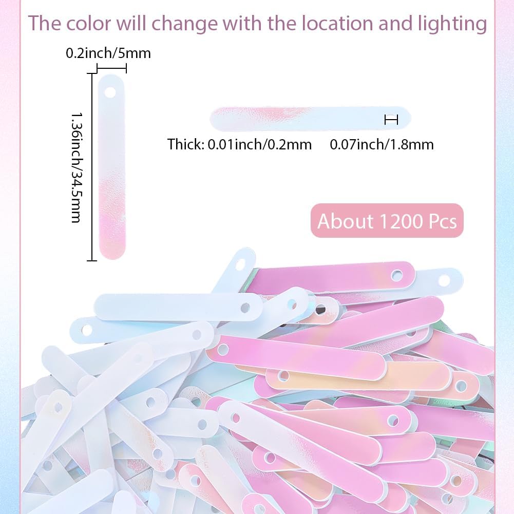 SUNNYCLUE 1200Pcs Flat Sequin Paillettes PVC Sequins Bulk Light Cyan Long Oval Shiny Glitters Embroidery Loose Hole Sewing Ornaments Spangles for DIY Arts Crafting Jewelry Making Wedding Christmas