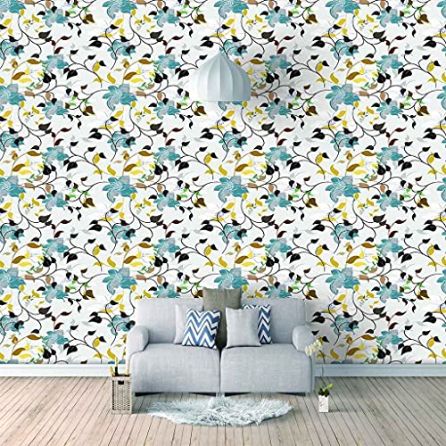 Papier peint fleurs bleues 3D sans colle sticker mural 300x210 cm