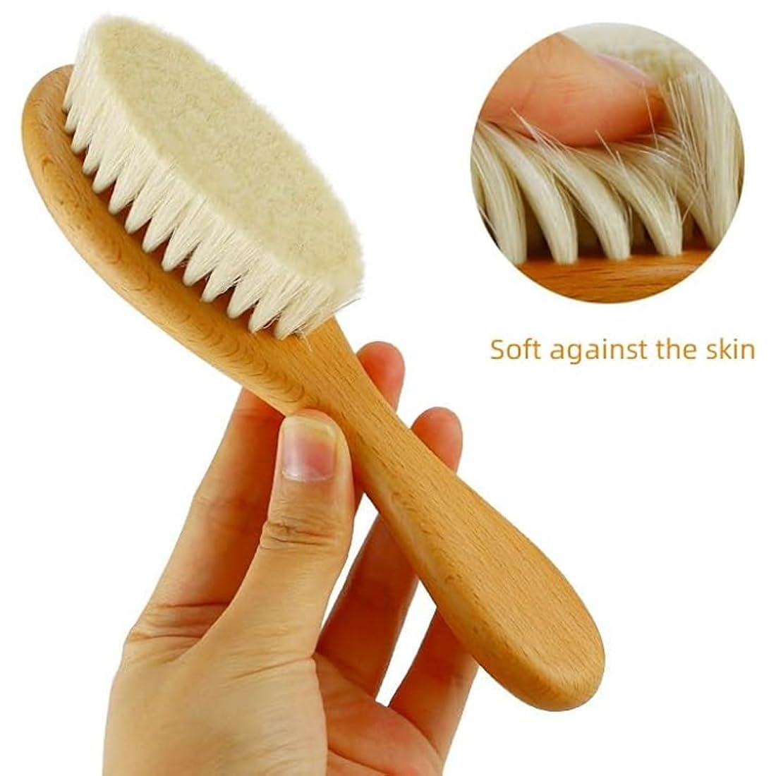 Brosse Cheveux Bébé, 2 Pièces, Bois Naturel Brun, Poils De Chèvre Doux, Pour Nourrissons Tout-Petits, 15Cm Longueur X 4Cm Largeur