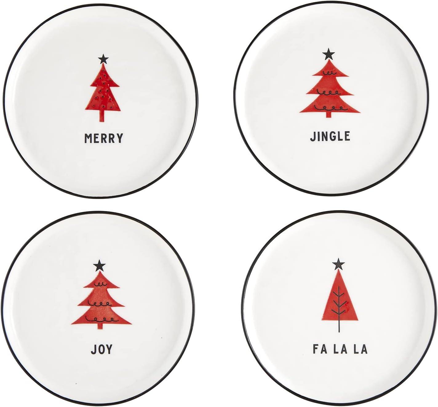 Santa Barbara Design Studio TableSugar Holiday Appetizer Plates, Set of 4, Red Trees