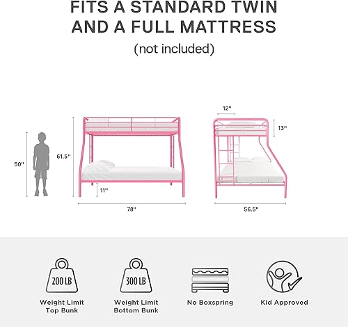 Miniatura 2 de DHP - Litera con cama individual arriba y matrimonial abajo, con armazón de metal y escalera
