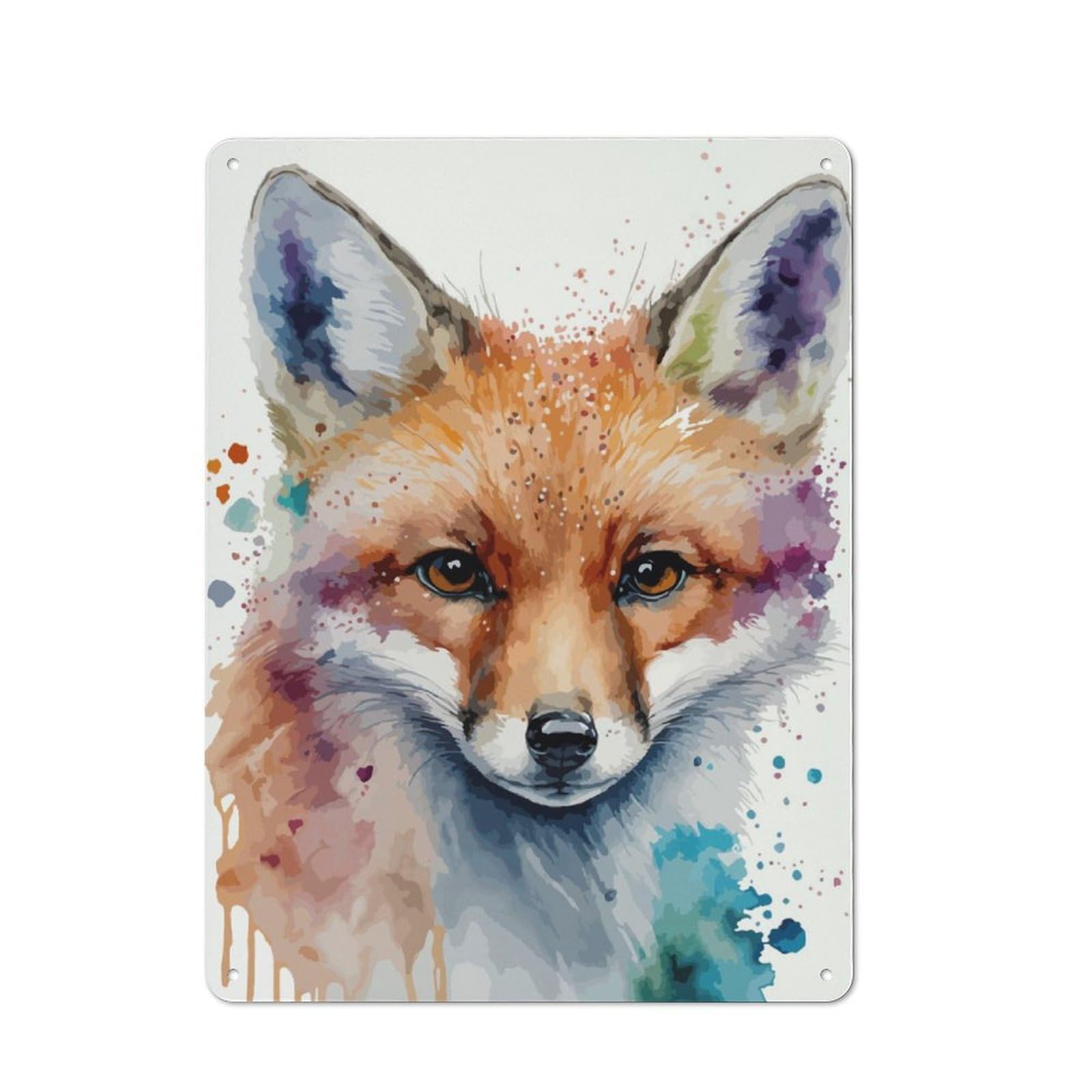 Junmoney Fox Head Watercolor Art Vintage Metal Sign 40X30cm For Pub Or Café, For Collectors Of Vintage Metal Wall Decor