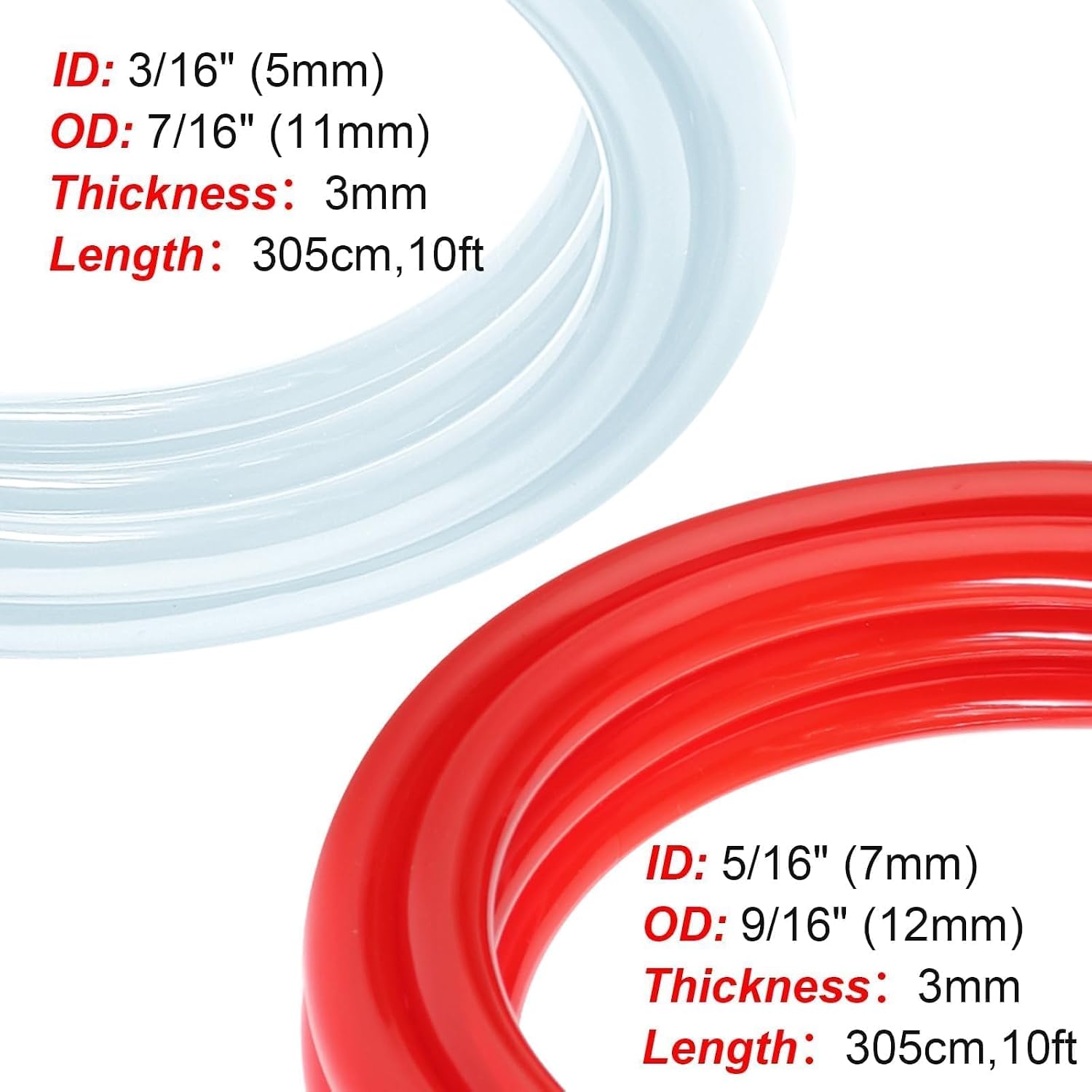 10ft CO2 Hose Beer Line Dual Lines Kit, Kegerator Replacement Line