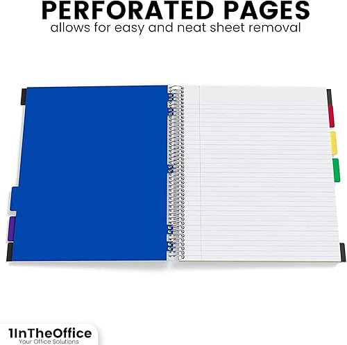 Miniatura 4 de 1InTheOffice Cuaderno de 5 materias con divisores, cuaderno en espiral con pestañas, cuaderno de rayas universitarias de 8.5 x 11 pulgadas, negro