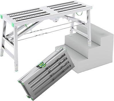Folding Scaffolding Equipment 15.7inch Width Multipurpose Work Platform Scaffold Tower Ladder Stool Work Bench with 5-Gear Adjustable Height For Home Improvement, Maintenance Work,
