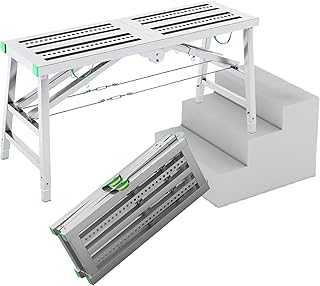 Folding Scaffolding Equipment 15.7inch Width Multipurpose Work Platform Scaffold Tower Ladder Stool Work Bench with 5-Gear Adjustable Height for Home Improvement, Maintenance Work,A-160×40cm