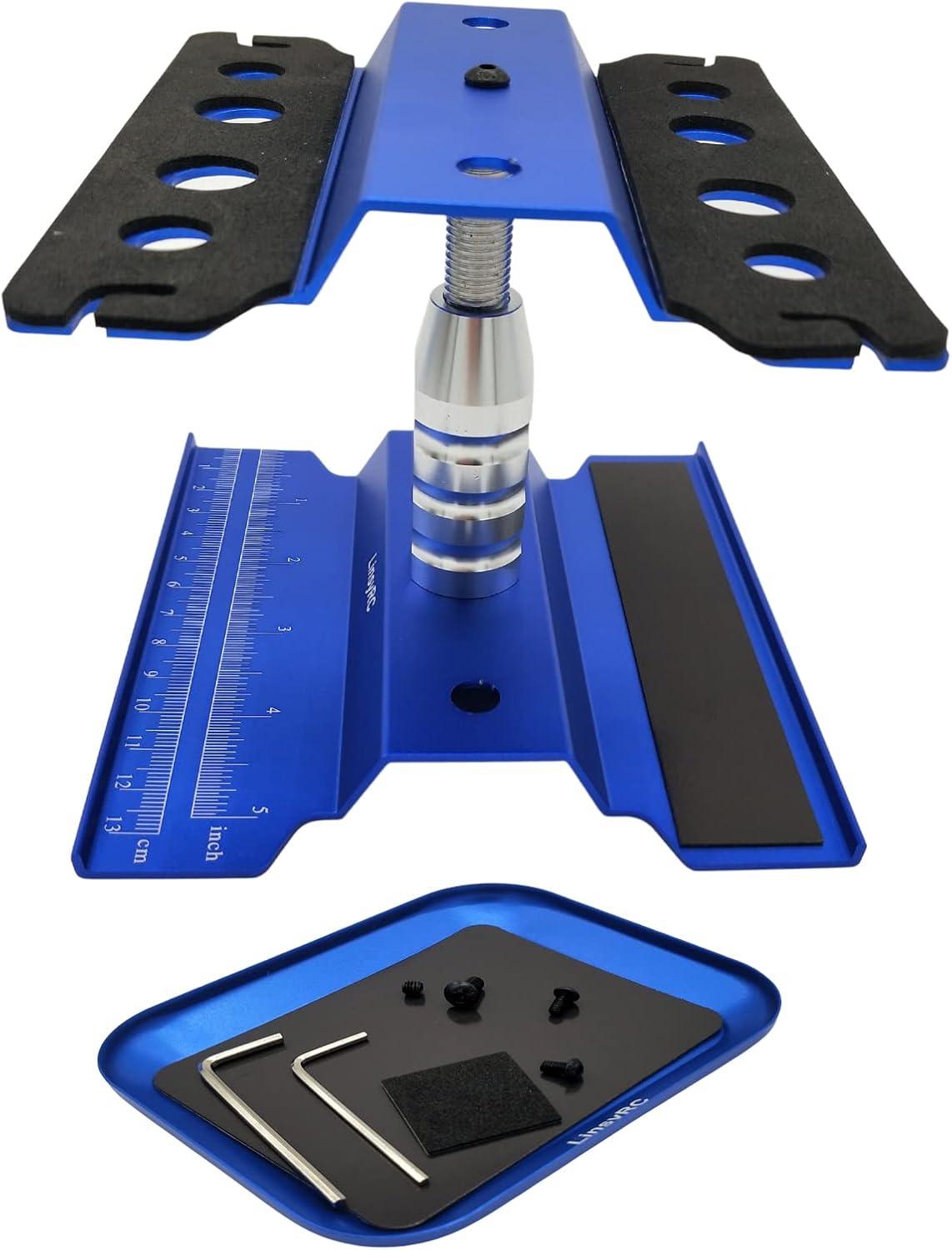 LinsyRC Aluminum Alloy RC Car Work Stand Repair Workstation 360 Degree Rotation Lift with Screw Tray for 1/8 1/10 Scale RC Car Truck Buggy