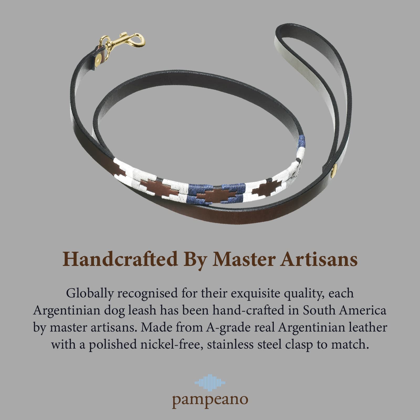 pampeano | Roca - Correa para Perro de Polo de Cuero Argentino Premium Hecha a Mano - Caja de Regalo | Todos los Perros | 2,5 cm de Ancho, 115 cm de Largo | Cierre de Acero Inoxidable