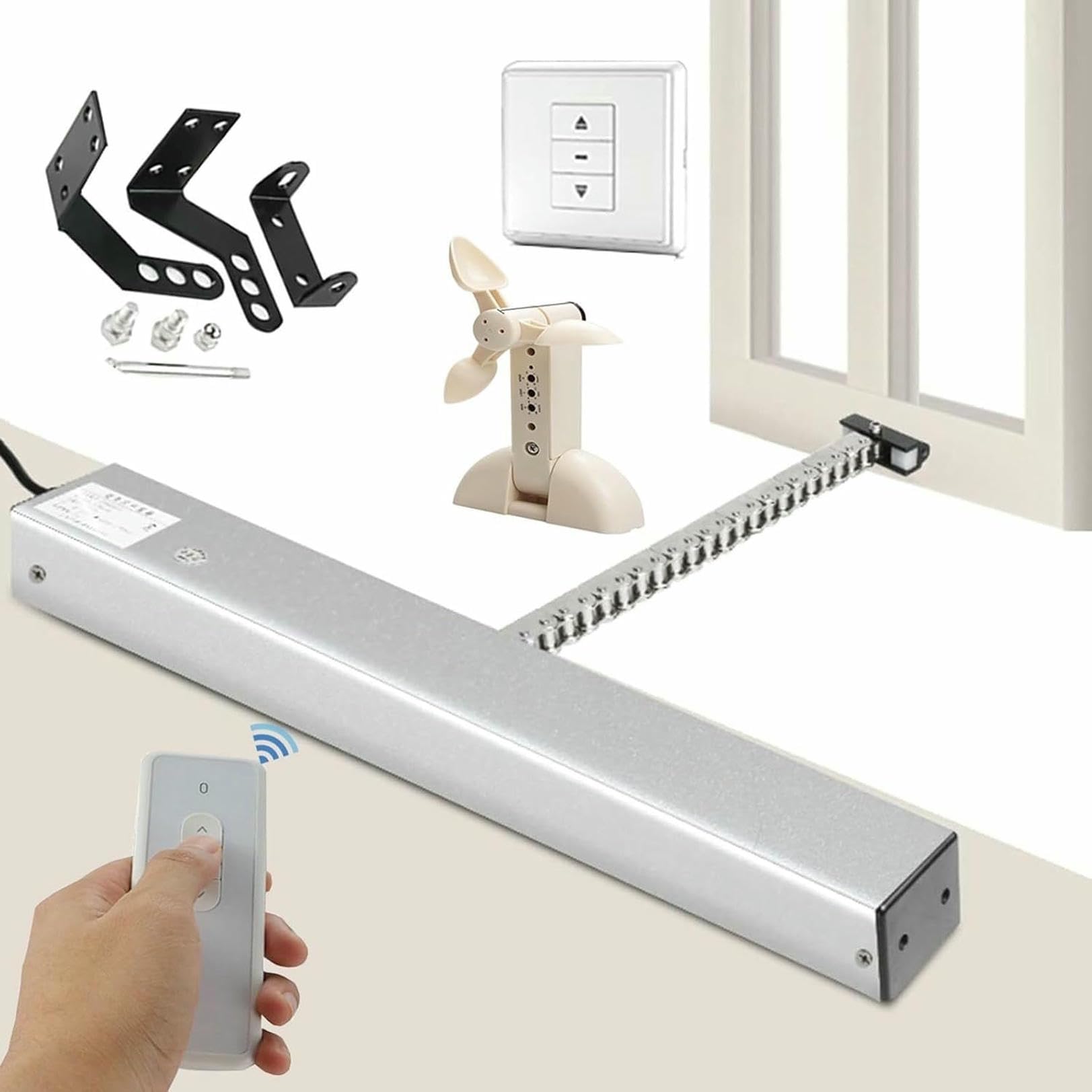 Abridor automático de ventanas de techo con motor de cadena y mando a distancia