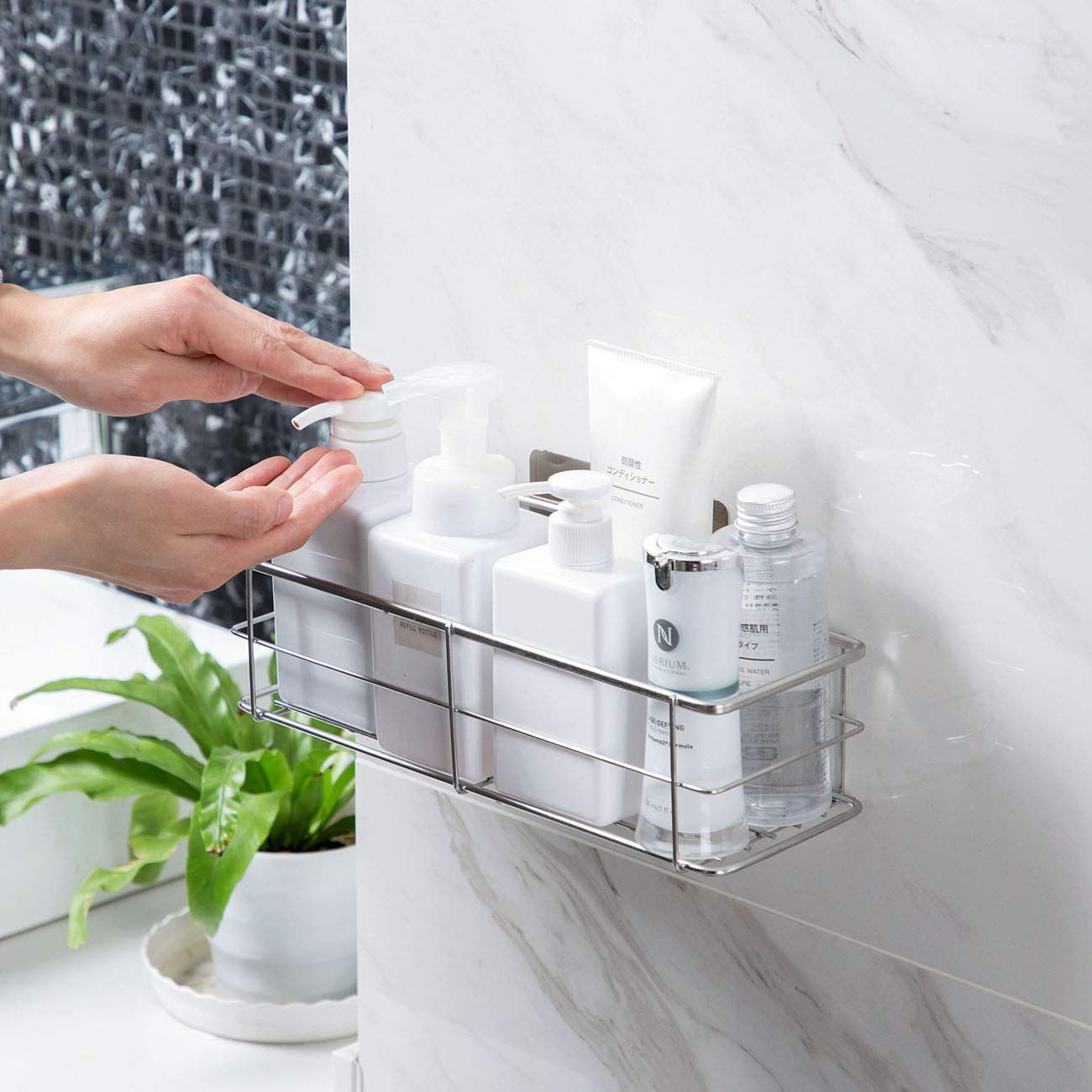 HITSHREE Multi Purpose Rack for Kitchen Shelf Bathroom Shelves and Racks Wall Mounted Stainless Steel Basket Shelf for Sink Sponge Holder Shampoo Conditioner Liquid and Toothbrush Holder
