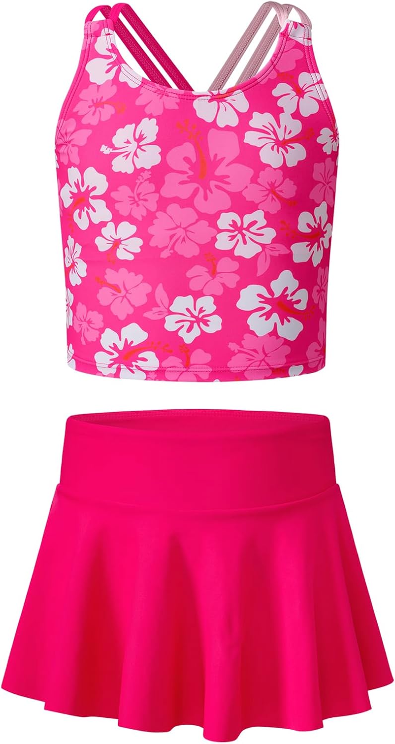 blibean Teen Girl Swimsuits 3 Piece Tankini Sets with Chest Pad Size 6-15 Years - Image 4