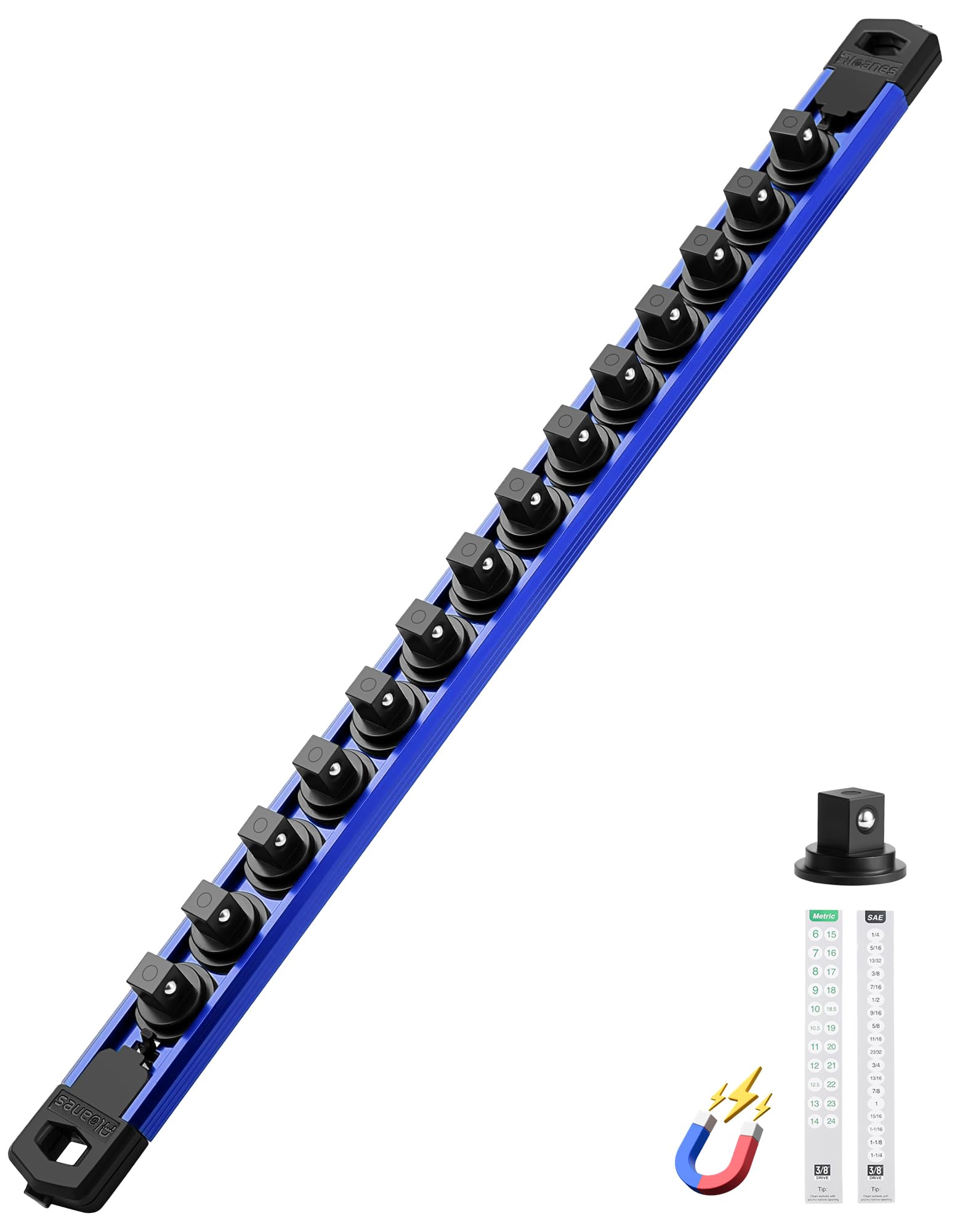 ALOANES Magnetic Socket Organizer, 3/8" Rail 14 Clips (Blue, 1PC)