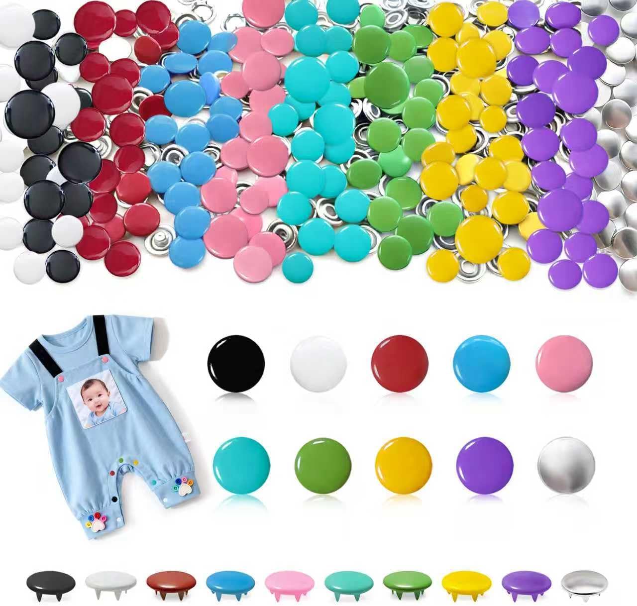 200 Sets Metal Snap Buttons with Fastener Pliers Press Tool Kit, Silver Solid Sewing Snaps for Fabric,Prong Snap Button Kits for DIY Crafting Clothing Sewing (9.5mm / 800 PCS)
