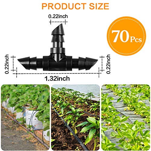 Imopo 70 Pack Drip Irrigation Barbed Tee Fittings,Barbed Connector Fits Universal 1/4 Inch Drip Tubing thumb #1