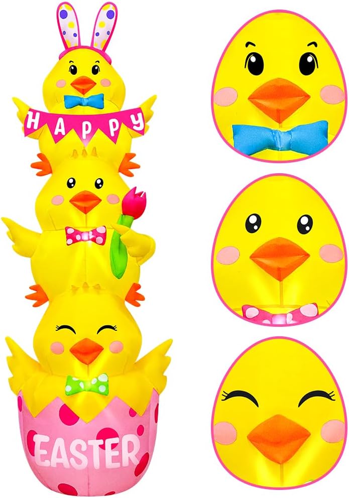 7.1FT Easter Inflatable Outdoor Decoration Inflatable Three Chicks, Built in LED Lights Blow Up Yard Decoration for Lawn Garden Holiday Party - Image 5