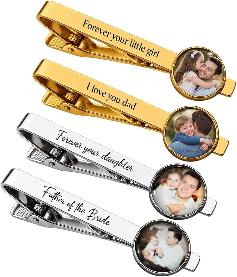 Personalized Photo Tie Clip for Dad, Gift for Dad, Tie Clip With Woodbox