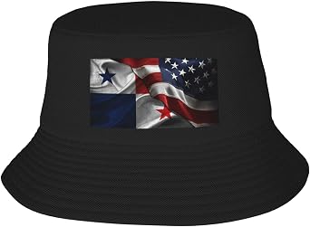 Flag of Panama and USA Summer Style Essential Double-Layer Fisherman Hat for Sun Protection and Fashion! Black