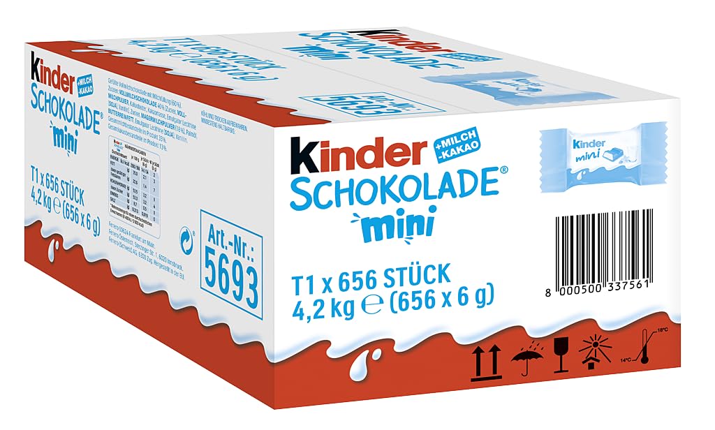 kinder Schokolade Mini 1er mit mind. 656 Stück, Großpackung Schokolade mit kleinen kinder Schokolade Minis einzeln verpackt
