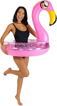 PoolCandy Glitter Animals Pool Tube 36" Inflatable Pink Flamingo Pool Float