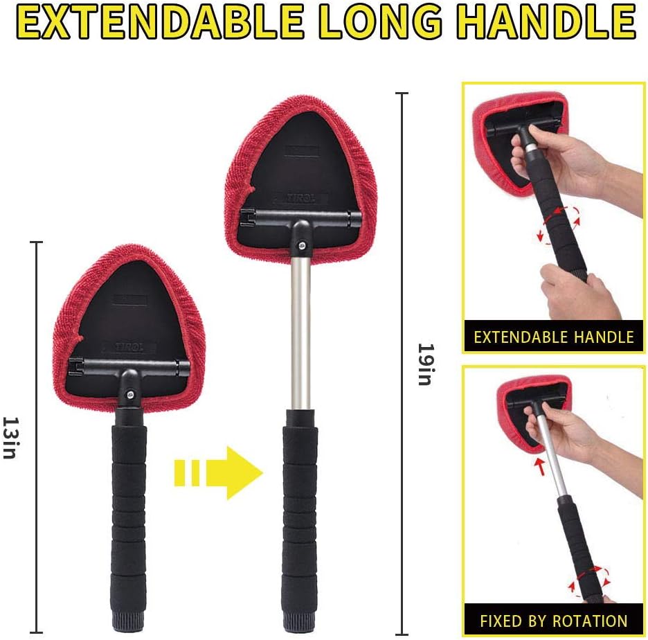 eFuncar Windshield Car Window Cleaner + 6 Pack Car Windshield Cleaning Tool Bonnets, Window Cleaner Tool with Extendable Handle, and 2 Pack Washable Reusable Cloth Pad Head Car Glass Cleaner Kit : Automotive