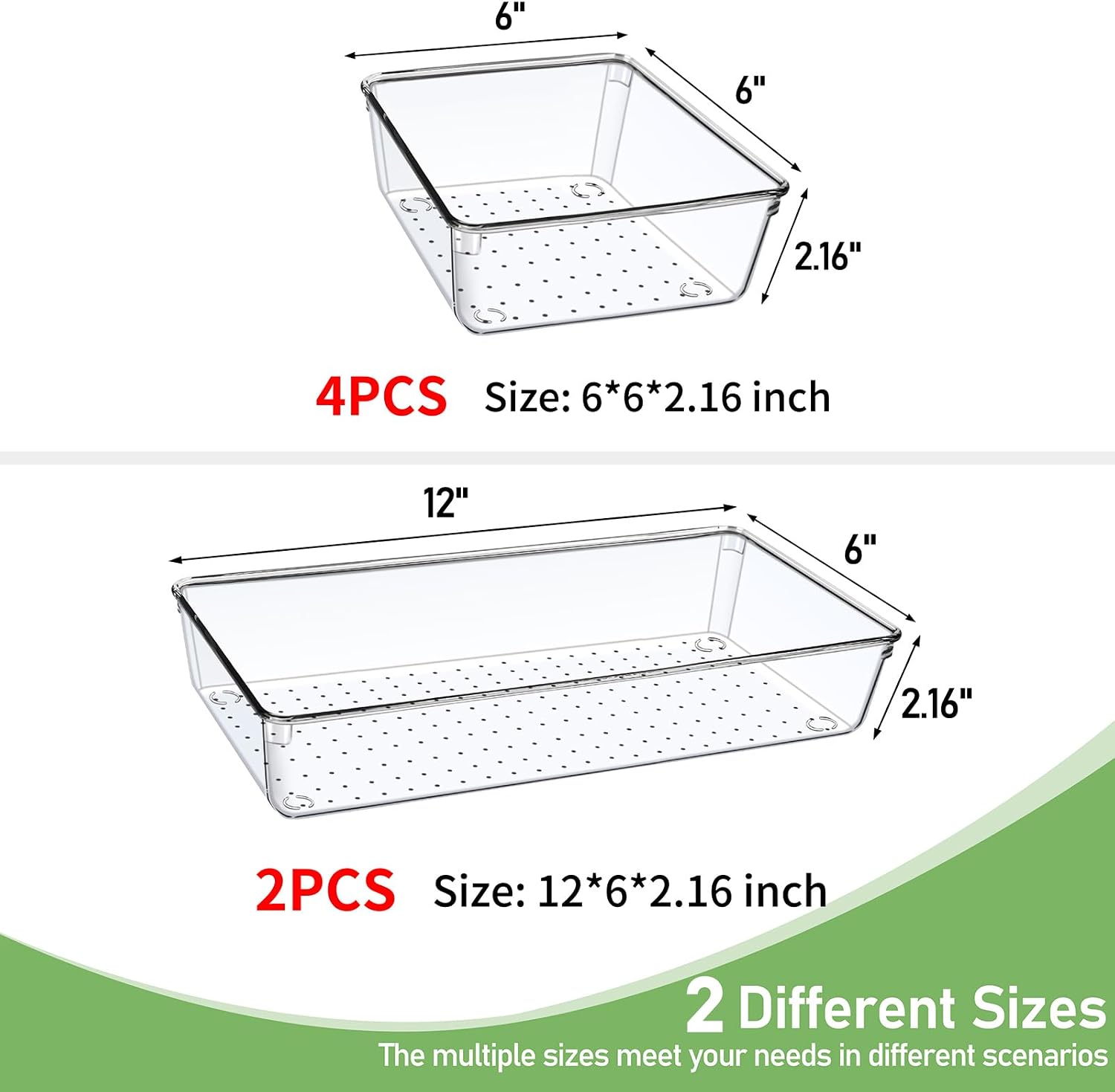 6 PCS Large Size Clear Plastic Drawer Organizer Tray, 12'' Acrylic Vanity Bathroom Drawer Organizers Trays, Desk Drawer Organizer Bins for Cosmetic, Makeup, Kitchen, Office Drawer Divider Organization