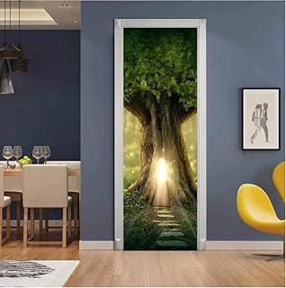 Adesivi per Porte 3D Grande albero Adesivo porta 3D interna cameretta specchio wall art bagno Applique Carta removibile PVC impermeabile vinile Decorazione Carta Da Parati 77X200CM