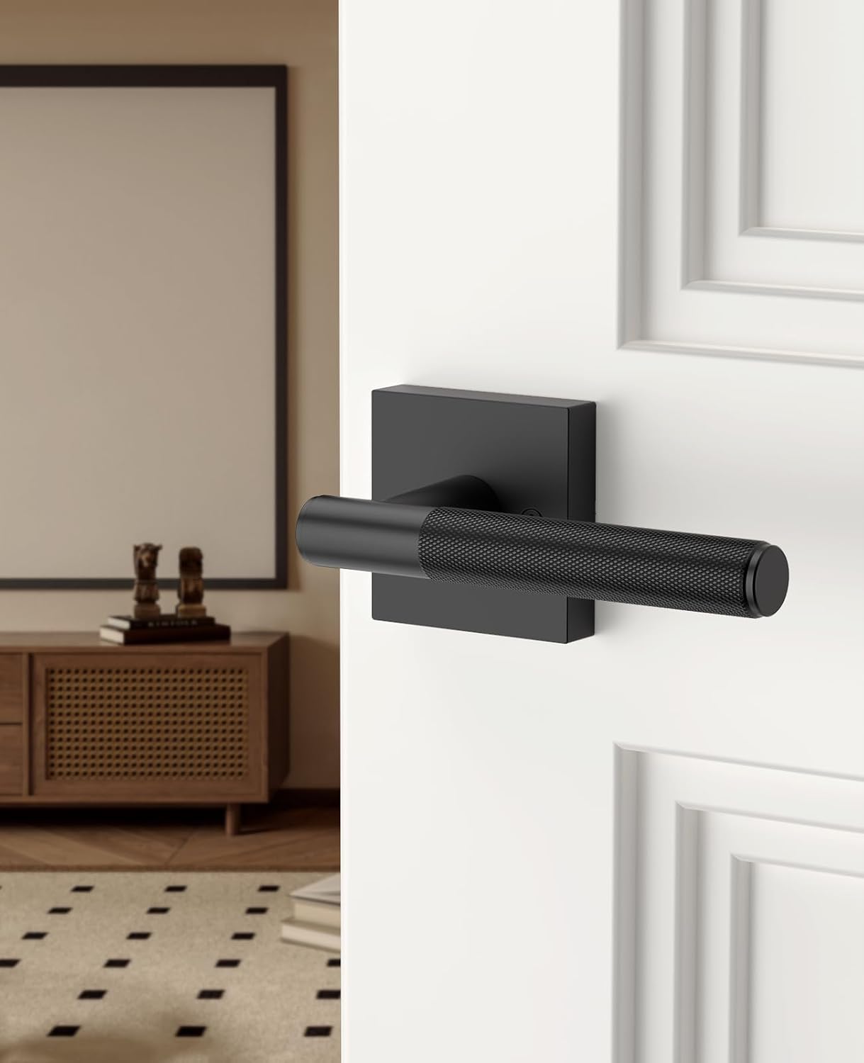 Asidrama 2 Pack Black Dummy Door Handles, Non-Turning Decorative Door Lever with Door Knobs for Closet, French Double Doors, Pantry & Interior Push/Pull Use 124