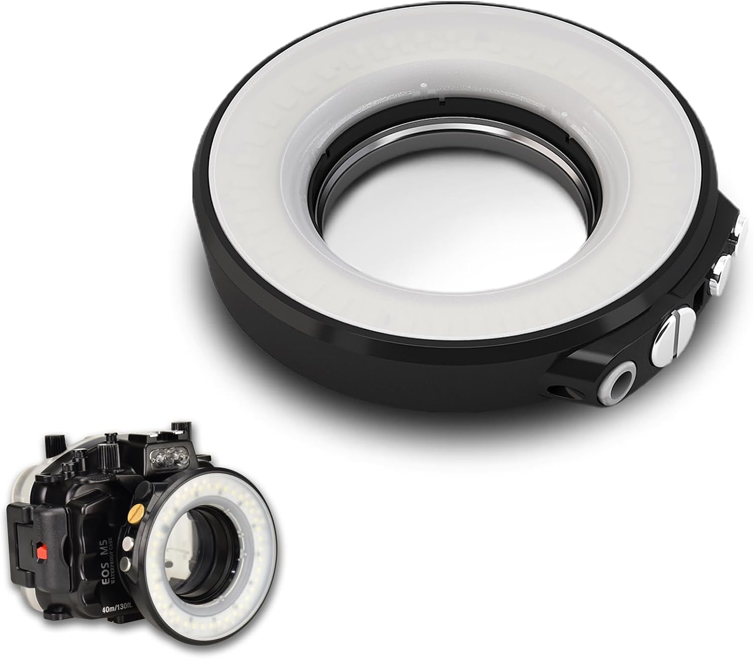 Dive Light, SL-108 Waterproof Ring Diving Flashlight for Camera Or Housing Case, 4-14H Battery Portable LED Lights for Pictures, Phone Light Clip for Selfie (Black)