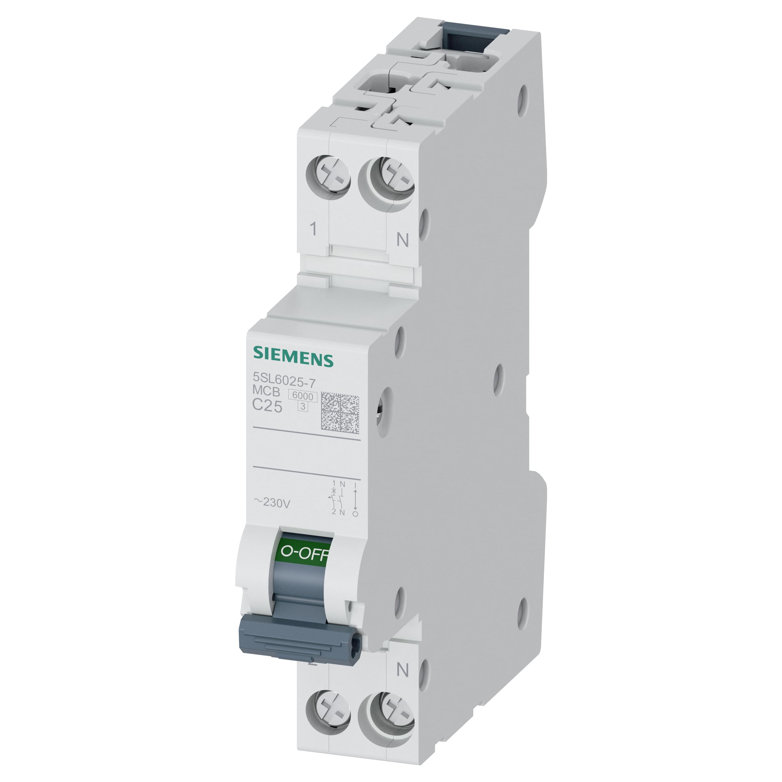Siemens 5SL60257 Interruptor automático magnetotérmico 1P+N 25A Curva C 6kA 230V