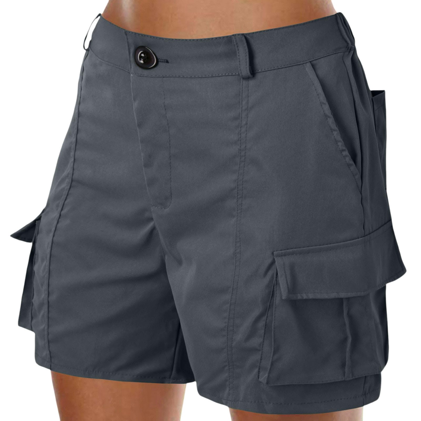 Short Cargo Randonnée Femme Été Taille Élastique, Bermuda Cargo Décontracté pour Femmes en Coton avec Plusieurs Poches Couleur Unie Short D'été Grande Taille pour Randonnée Outdoor Loisir