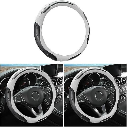 Miniatura 8 de Funda de cuero para volante, protector elástico universal de 15 pulgadas, antideslizante, transpirable, sin olor, para hombres y mujeres