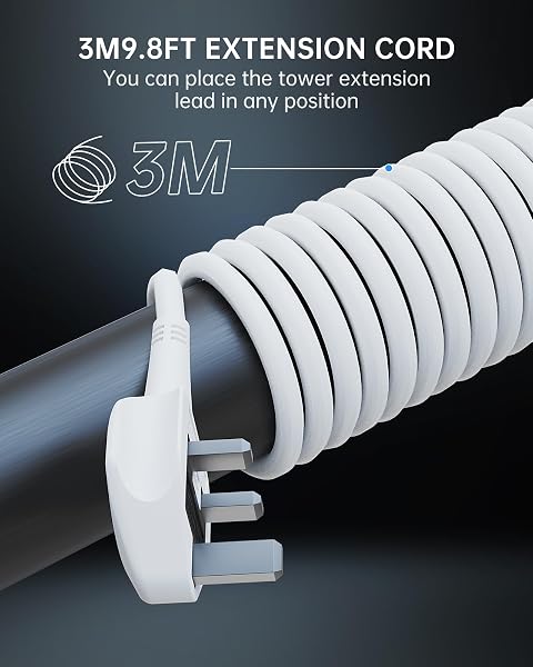 Tower Extension Lead 3M (3250W 13A) Extension Tower 8 AC Outlets & 4 USB Ports, Surge Protection Extension Lead with 4 Independent Switch, 17W USB C Ports Extension Cable 3M for Office, Home, Kitchen - 5