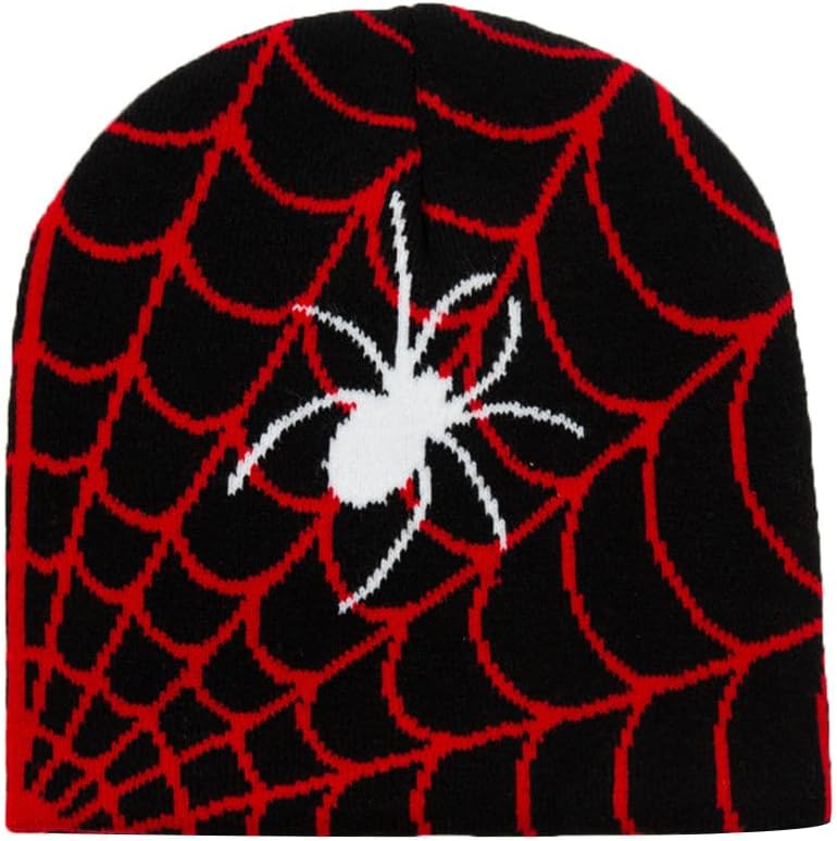 BAIMOREY2K Gothic Spider Pattern Knitted Hat Winter Warm Acrylic Knitted Beanie for Men Women Beanie