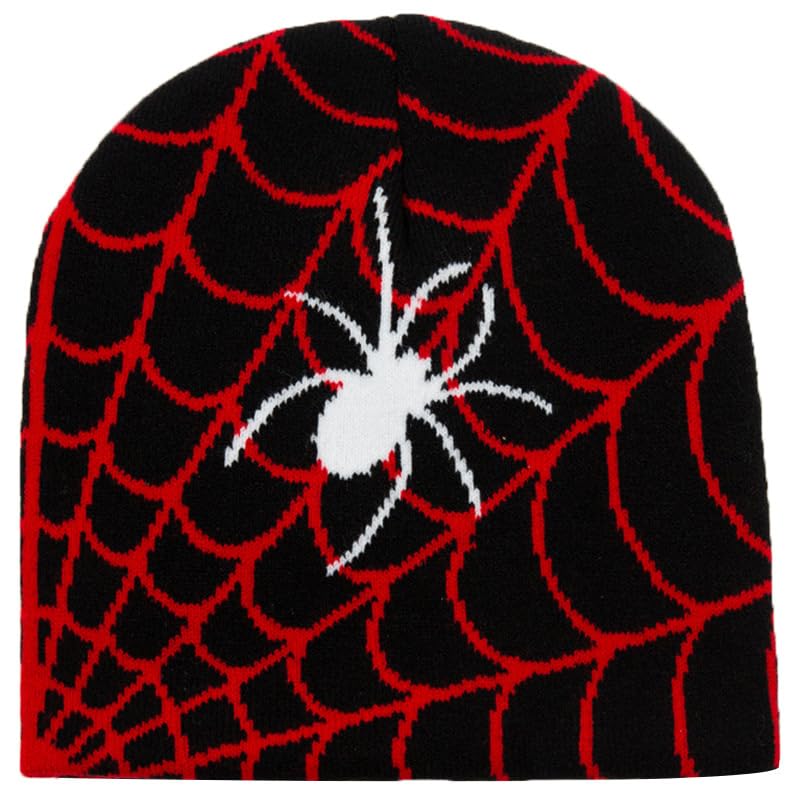 BAIMOREY2K Gothic Spider Pattern Knitted Hat Winter Warm Acrylic Knitted Beanie for Men Women Beanie