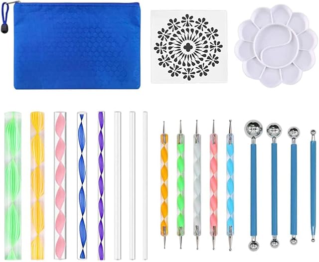 19PCS Dotting Tools for Rock Painting Polymer Clay Pottery Craft Mandala Art Tools Painting Kit with Carrying Bag, Mandala Stencil, Dotting Pens, Dotting Rods, Ball Stylus, Paint Tray by MYCreator