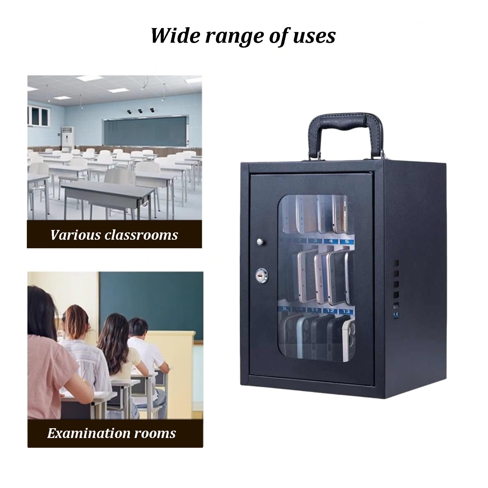 Scatola Porta cellulari, armadietto in Acrilico Trasparente con Serratura a Combinazione, Supporto per cellulari da Parete/appoggio per Aula/Ufficio (12 Slot)