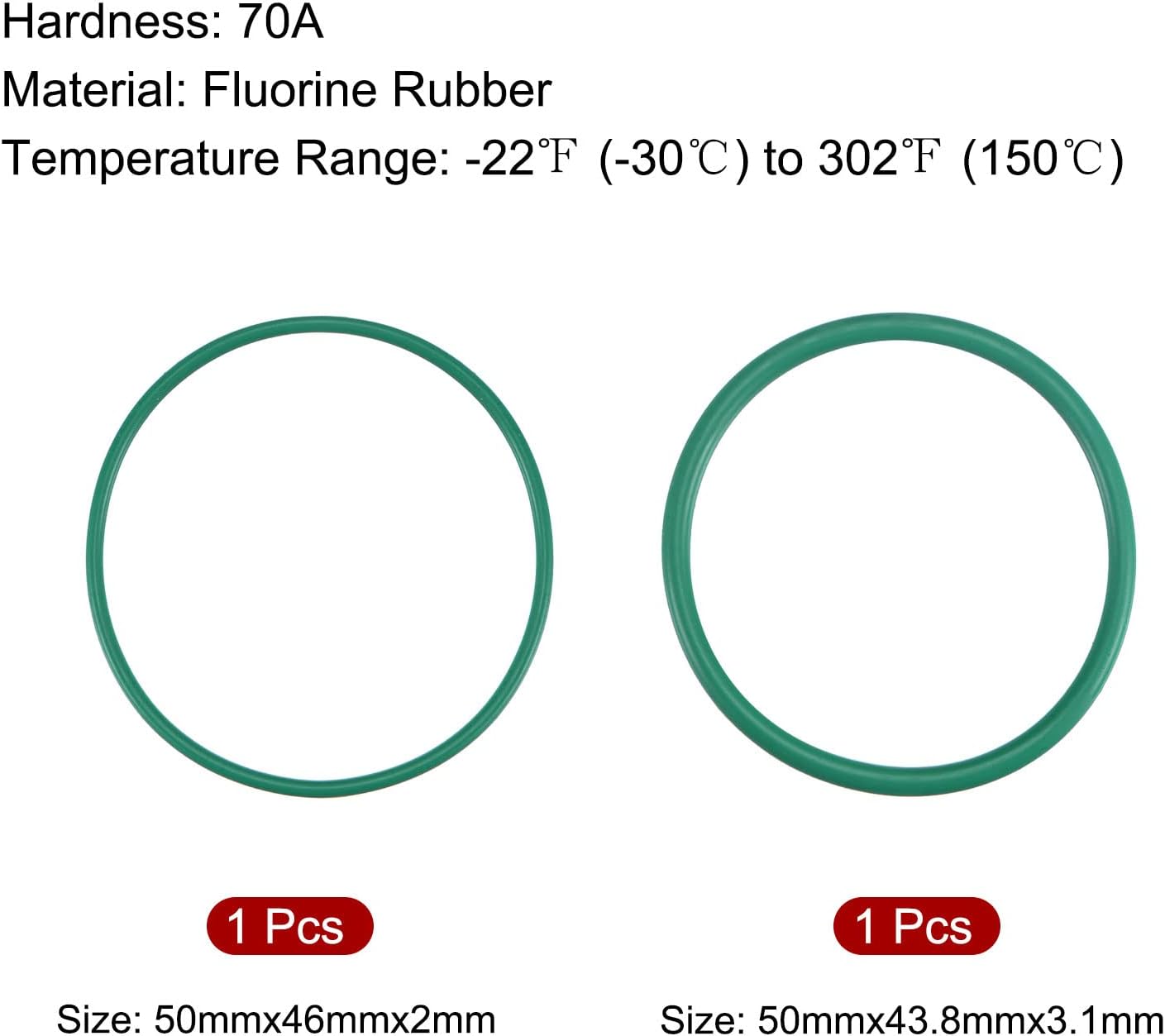MECCANIXITY Fluorine Rubber O-Rings 50mm OD 43.8mm 46mm ID 3.1mm 2mm Thick, Sealing Gaskets for Plumbing Pneumatic Repair, Green 2in 1 Set