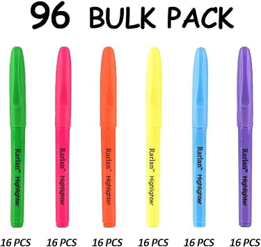 Rarlan Highlighters, Chisel Tip, Assorted Fluorescent, 96 Count Bulk Pack