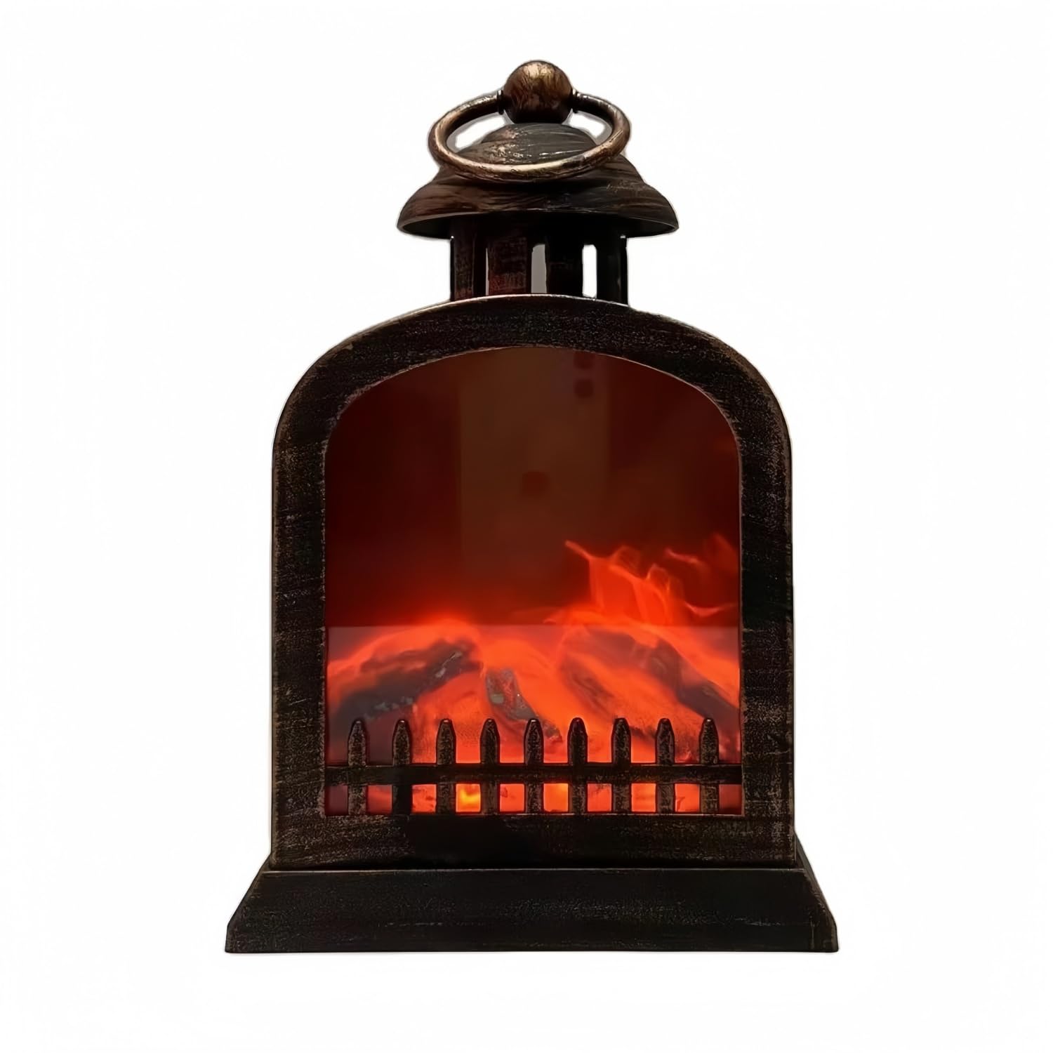 Simulated LED Fireplace Lantern USB & Battery Powered Flameless Light With Emulation Flame Table Decorative Lamp Copper Fireplace Ornament for Cozy Home Decor Free Standing Electric Log Burner