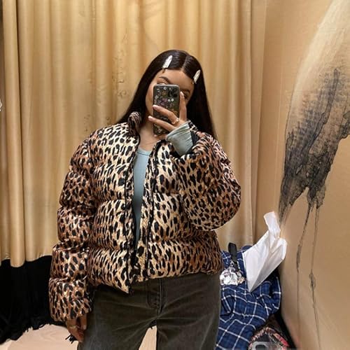 LAPUNIOT Women's Quilted Cheetah Print Jacket – Cozy Brown Puffer Coat for Stylish Winter Days - Image 6
